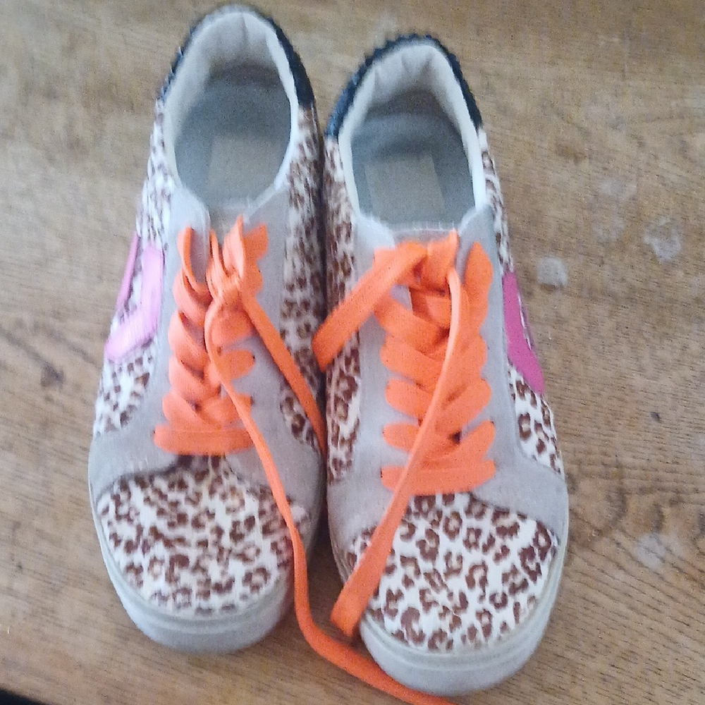 DV by Dolce Vita Leopard Print Kids Sneakers with Orange and Pink Accents